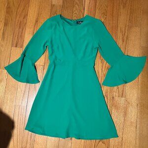 Lulu's Green Fit and Flare Mini Dress with Bell Sleeves